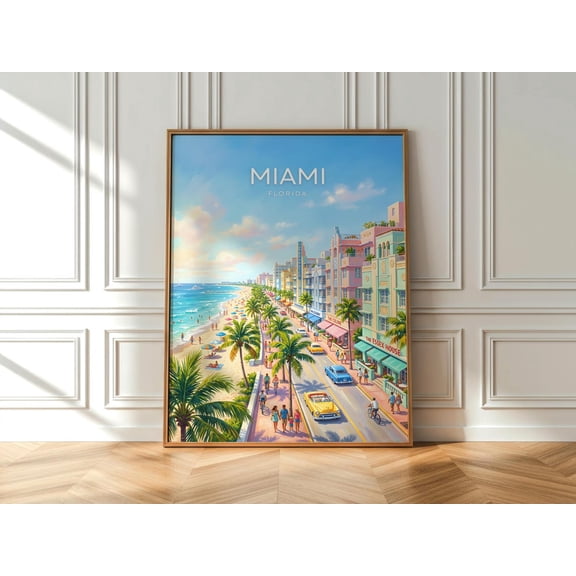 Miami Art Deco South Beach Wall Art Ocean Drive Print Miami Florida Travel Decor, Unframed Paper Print