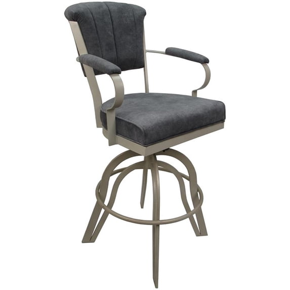 Miami Bar Height 30"Swivel Tilt Metal Bar Stool-Charcoal Gray Fabric-Beige Frame