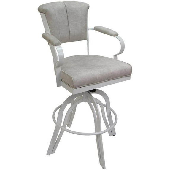 Miami Bar Height 30" Swivel Tilt Metal Bar Stool -Smoke Beige Fabric-White Frame
