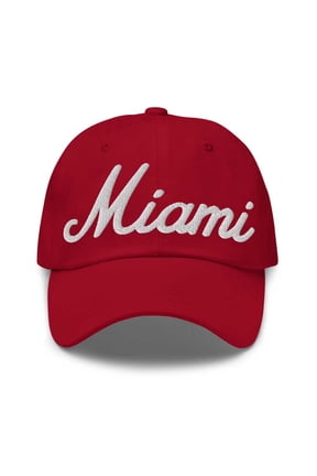 Miami Baseball Cap Miami Dad Hat Bold Script Florida FL Hat Embroidered Souvenir Gift Cranberry