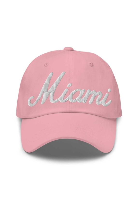 Miami Baseball Cap Miami Dad Hat Bold Script Florida FL Hat Embroidered Souvenir Gift Pink