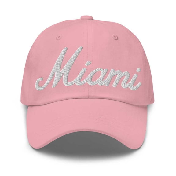 Miami Baseball Cap Miami Dad Hat Bold Script Florida FL Hat Embroidered Souvenir Gift Pink
