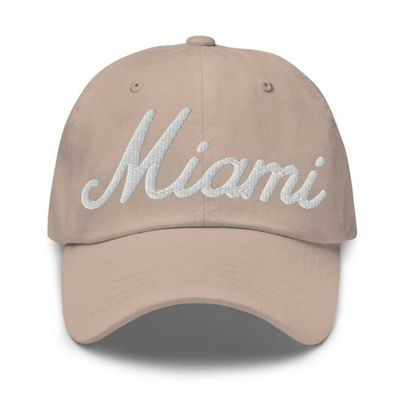 Miami Baseball Cap Miami Dad Hat Bold Script Florida FL Hat Embroidered Souvenir Gift Stone