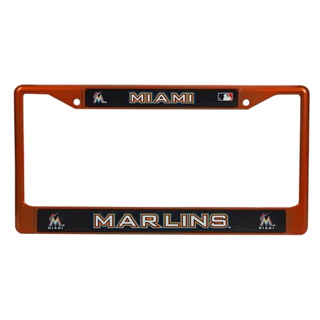 Miami Baseball Marlins Licensed Orange Painted Chrome Metal License Plate Frame