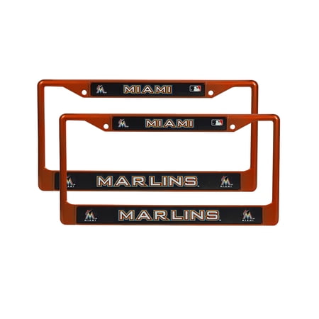 Miami Baseball Marlins Orange Painted Chrome Metal License Plate Frame - Set of 2 Frames