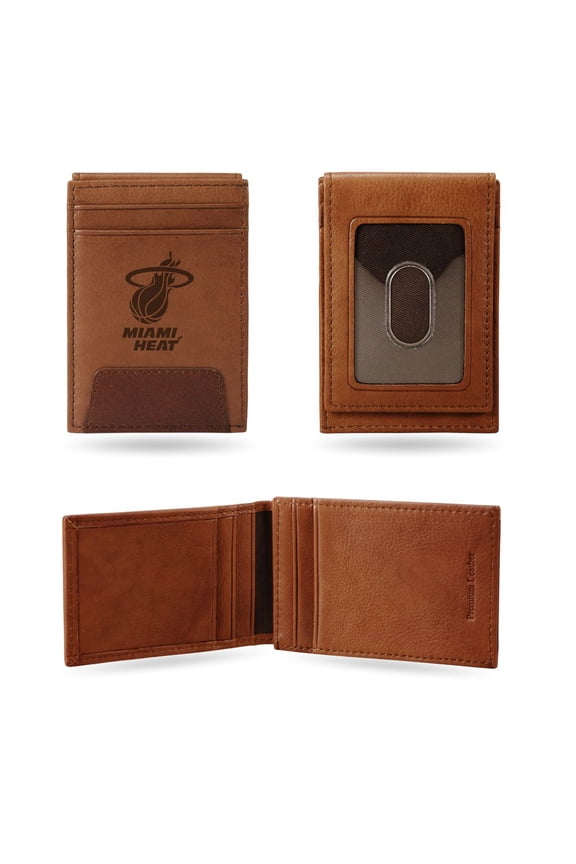 Miami Basketball Heat Brown Leather Front Pocket Slim Money Clip Wallet