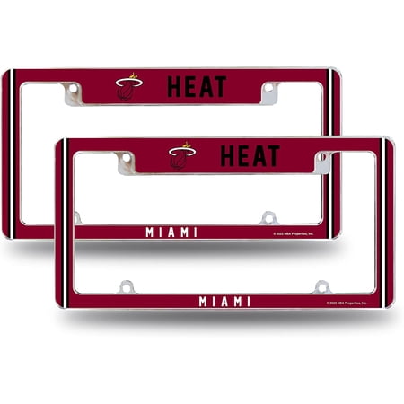 Miami Basketball Heat (Set of 2) Chrome Metal License Plate Frames with Bold Full Frame Design
