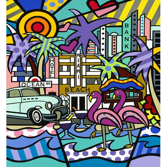 Miami Beach, Acrylic Painting, Stretched Canvas, Wall Art by Jozza 40" x 48" x 1