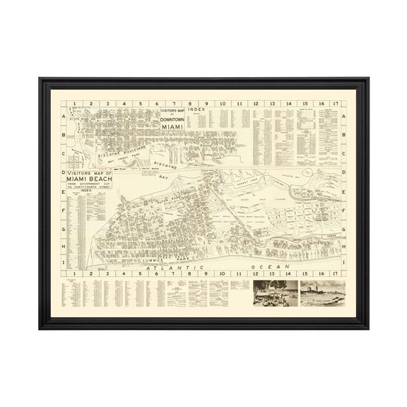 Miami Beach Art, 1935 Vintage Map of Miami Beach Florida, FL History Wall Decor Gift, Old Miami Beach Map - 24" x 18" Black Framed Print