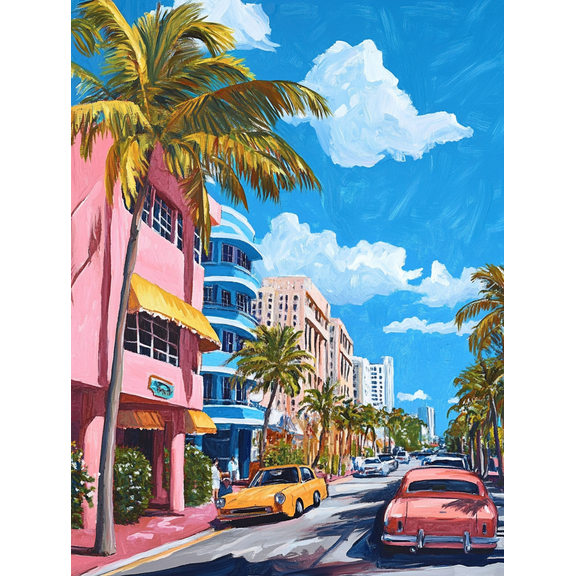 Miami Beach Art Deco Canvas Print/Painting Suitable for Living RoomOffice Hotel and Restaurant Decoration.