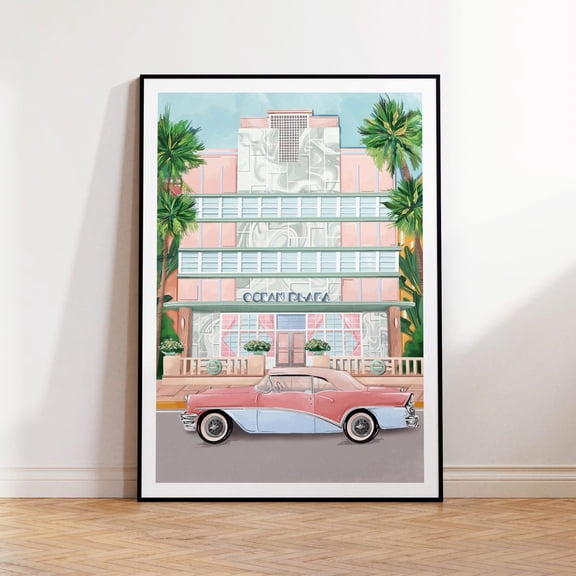 Miami Beach Art Deco Travel Wall Decor, Unframed Poster