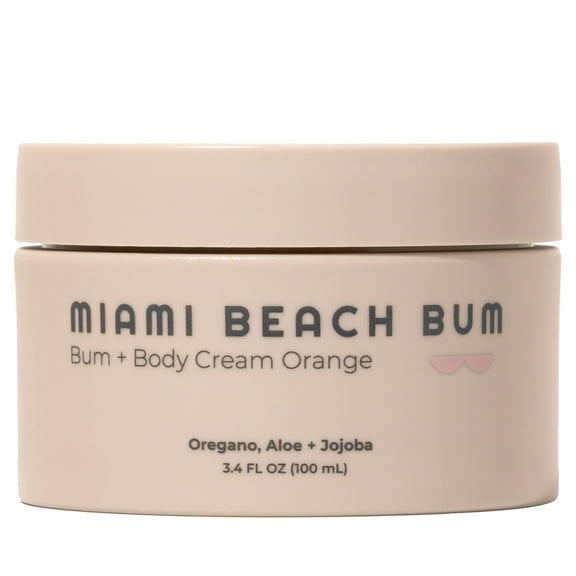 Miami Beach Bum, Oregano-powered Bum + Body Lotion Clears Acne, Ingrown Hairs, and Dark Spots, 3.4oz Orange