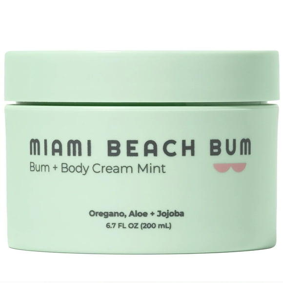 Miami Beach Bum, Oregano-powered Bum + Body Cream Clears Acne, Ingrown Hairs, Razor Bumps and Dark Spots, 6.7oz, Mint