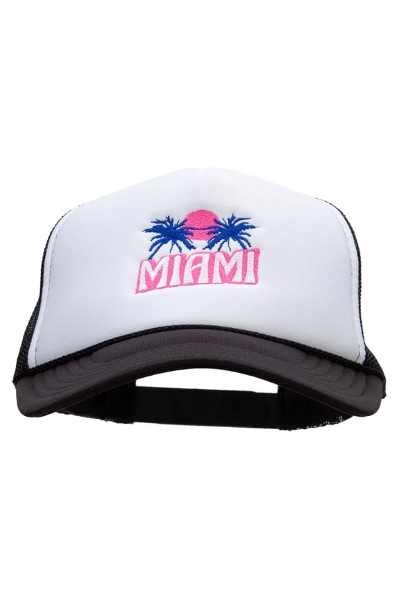 Miami Beach Embroidered Summer Foam Mesh Trucker Cap - Black White OSFM