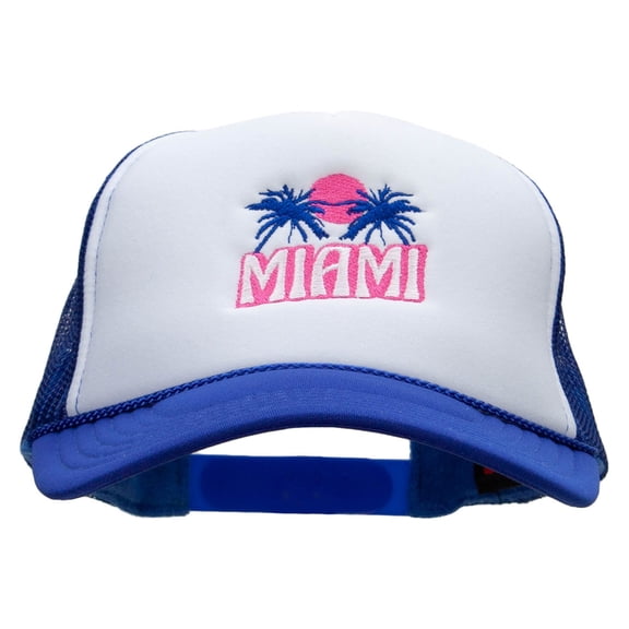 Miami Beach Embroidered Summer Foam Mesh Trucker Cap - Royal White OSFM