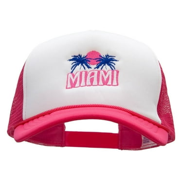 Miami Beach Embroidered Summer Foam Mesh Trucker Cap - White Magenta OSFM