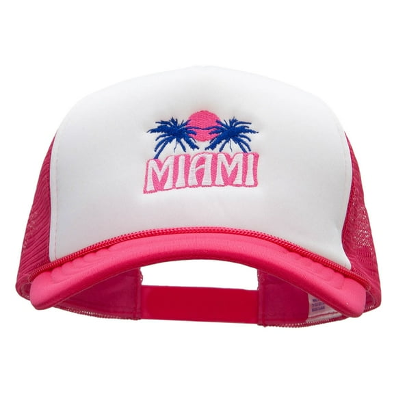 Miami Beach Embroidered Summer Foam Mesh Trucker Cap - White Magenta OSFM