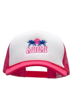 Miami Beach Embroidered Summer Foam Mesh Trucker Cap - White Magenta OSFM
