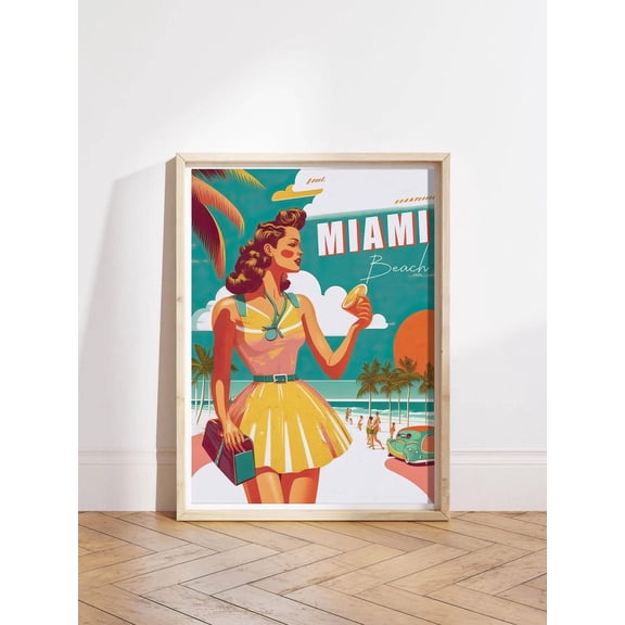 Miami Beach Florida Retro Travel Unframed Paper Print