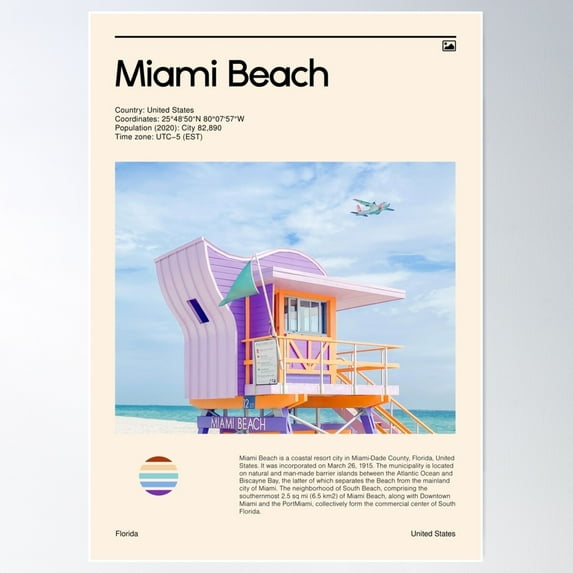 Miami Beach (Florida, United States) Poster Wall Art, Modern Wall Decor For Living Room Bedroom, 12x18 UNFRAMED
