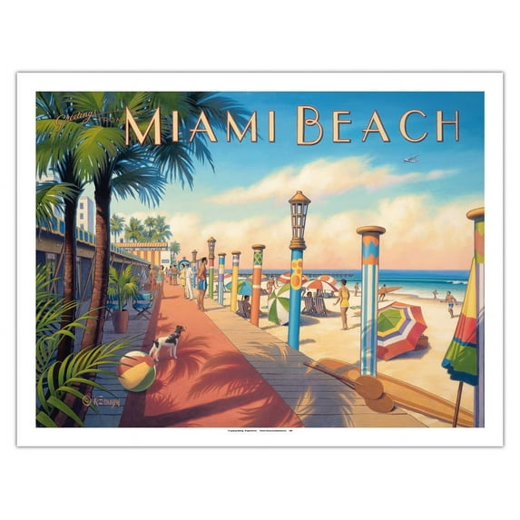 Miami Beach Florida - Vintage Travel Poster by Kerne Erickson - Fine Art Matte Paper Print (Unframed) 20x26in