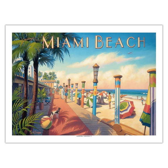 Miami Beach Florida - Vintage Travel Poster by Kerne Erickson - Fine Art Matte Paper Print (Unframed) 24x32in