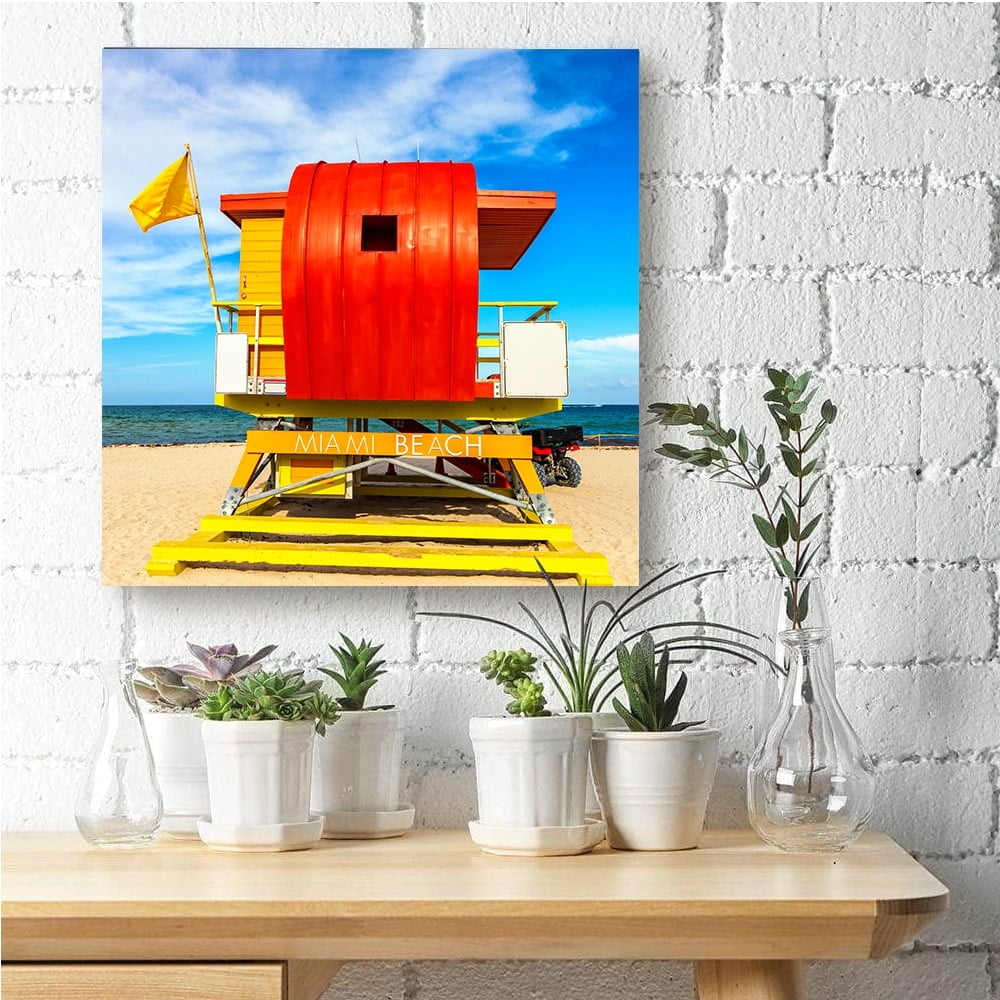 Miami Beach Lifeguard Tower-14"x14" Canvas Artwork - Multi-Color 14 x 14