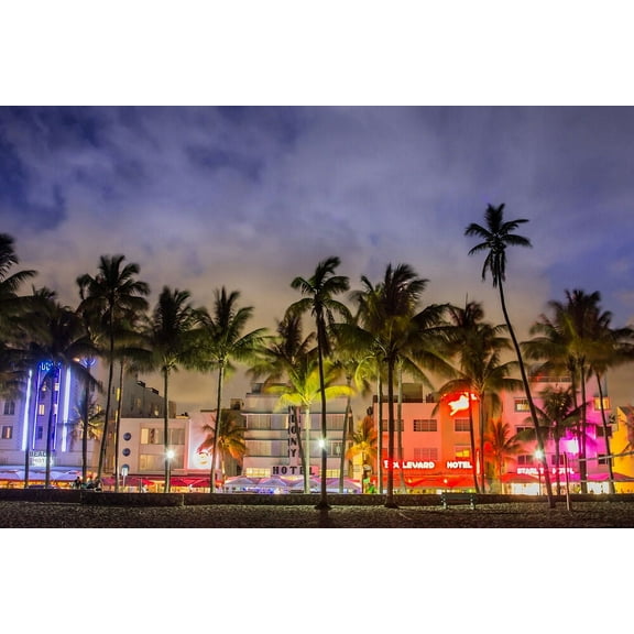Miami Beach Night Florida - CANVAS OR PRINT WALL ART