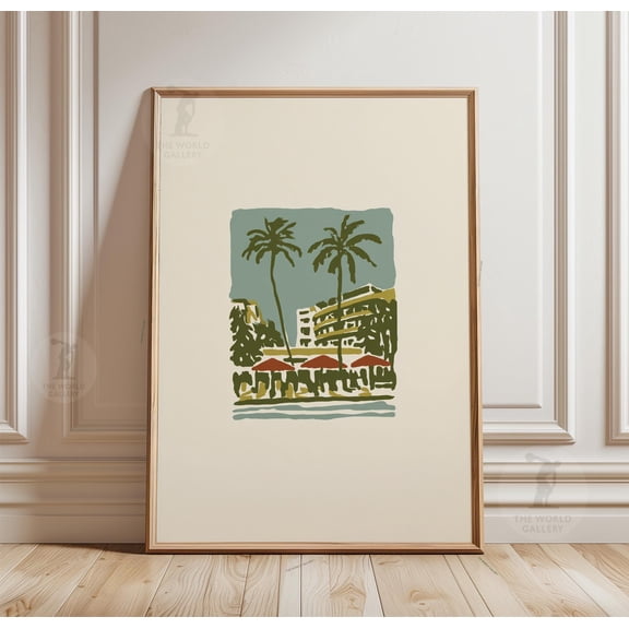 Miami Beach Poster, Minimal Palm Tree Art Deco Decor, Poster Only