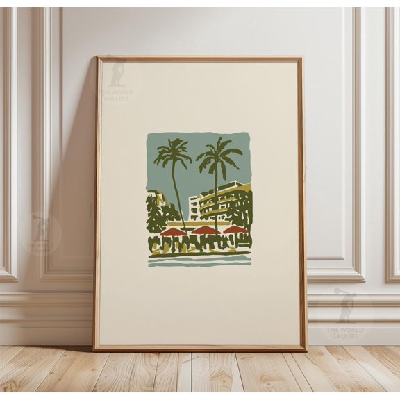 Miami Beach Poster Minimal Palm Tree Art Deco Illustration Decor