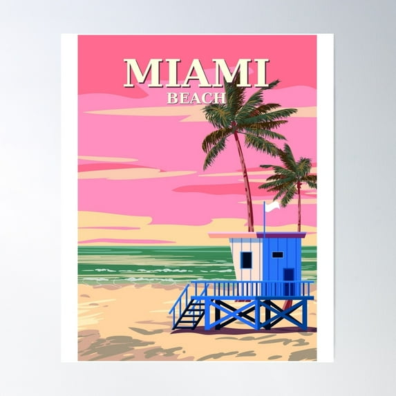 Miami Beach Poster Wall Art, Modern Wall Decor For Living Room Bedroom, 24x36 UNFRAMED