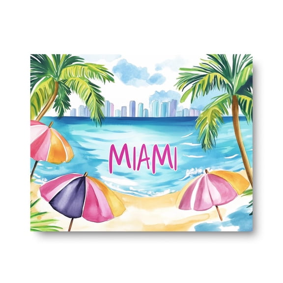 Miami Beach Print, Coastal Palm Tree Wall Art, South Beach Skyline Decor, Florida Travel Poster, Tropical Seaside Artwork Home Decor #3345, Unframed Poster Size 24x36