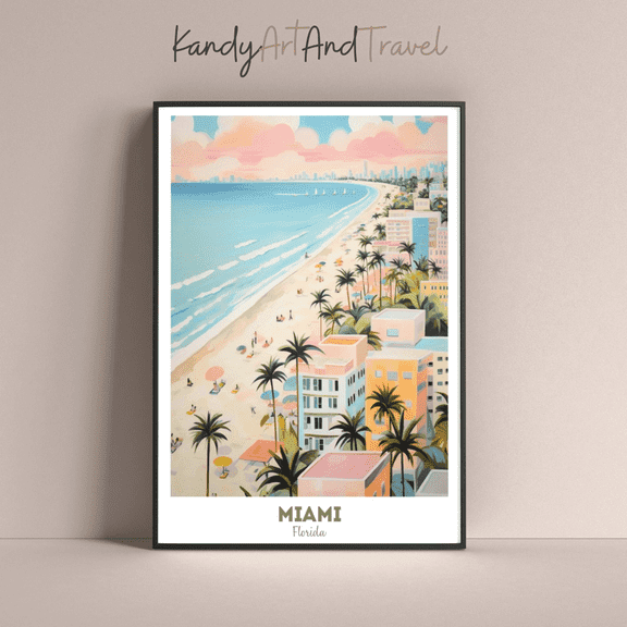 Miami Beach Retro Usa Travel Poster Print Home Decor Office Wall Art