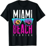 Miami Beach Shirt Florida Sunset Retro Souvenir Surf Miami T-Shirt Black Large