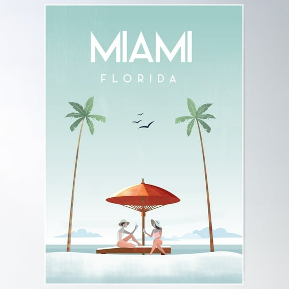 Miami Beach Travel Poster Poster Wall Art, Modern Wall Decor For Living Room Bedroom, 16x24 UNFRAMED
