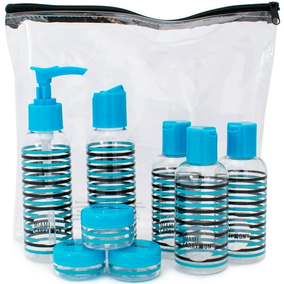 Miami CarryOn 8 Piece TSA Approved Travel Set for Liquids - Non-Toxic and Antibacterial