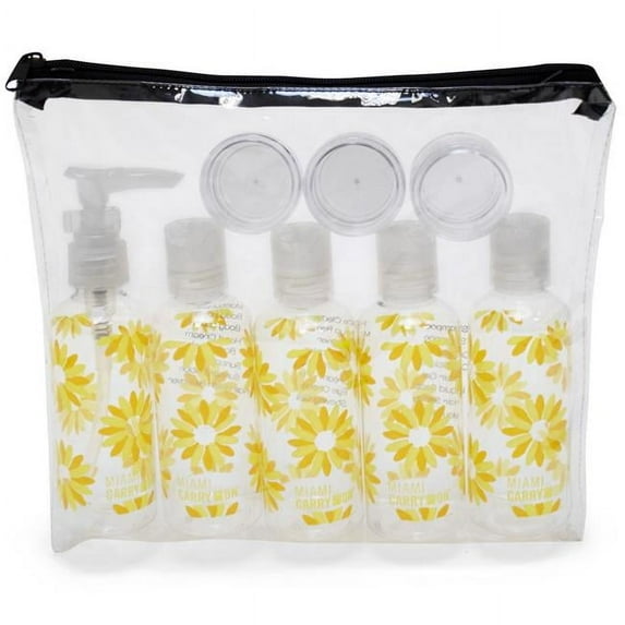 Miami CarryOn 9 Piece TSA Approved Travel Bottle Set - BPA Free (Daisies)