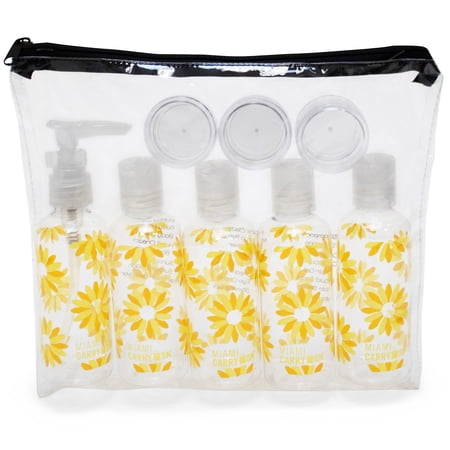 Miami CarryOn 9 Piece TSA Approved Travel Bottle Set - BPA Free (Daisies)