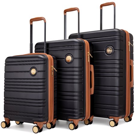 Miami Carry On Brickell Unisex 3 Piece Expandable Retro Hardside Luggage Set, Black