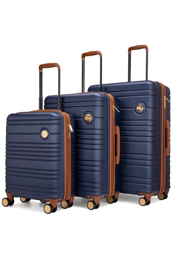Brickell 3 Piece Expandable Retro Spinner Luggage Set (Navy)
