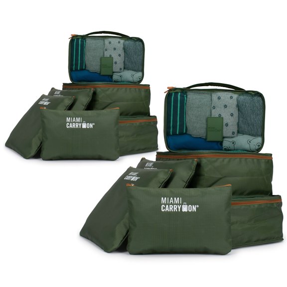 Miami CarryOn Collins 12-Piece Packing Cubes Luggage Organizer (Olive Green+Tan)