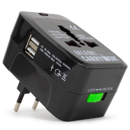 Miami Carry On International Travel Plug Adapter with Two USB Ports - TLK3012USBBK