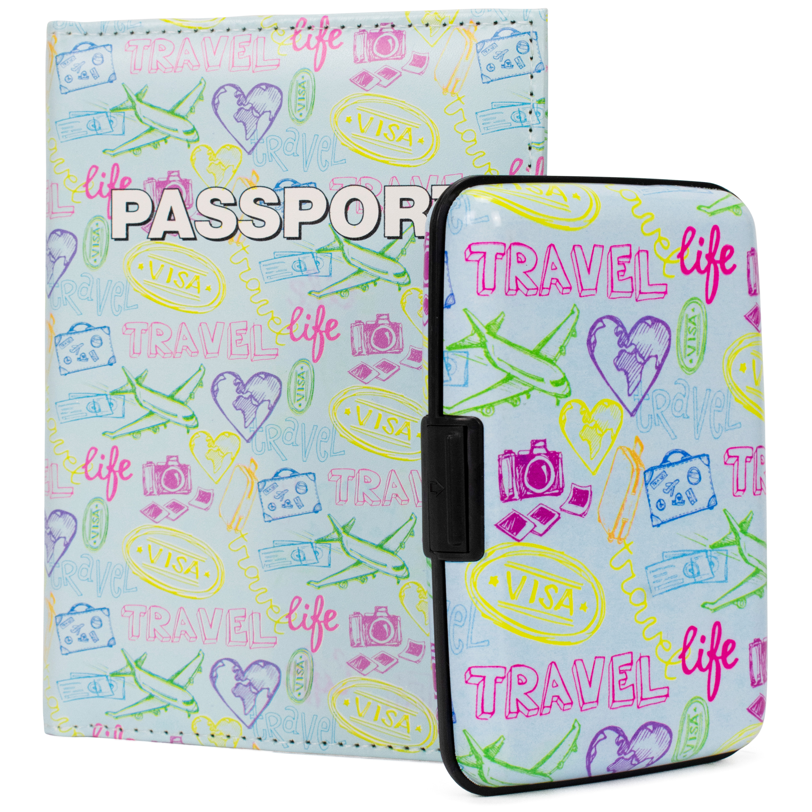 Miami CarryOn RFID Protected Wallet and Passport Cover Set (Doodle Travel)