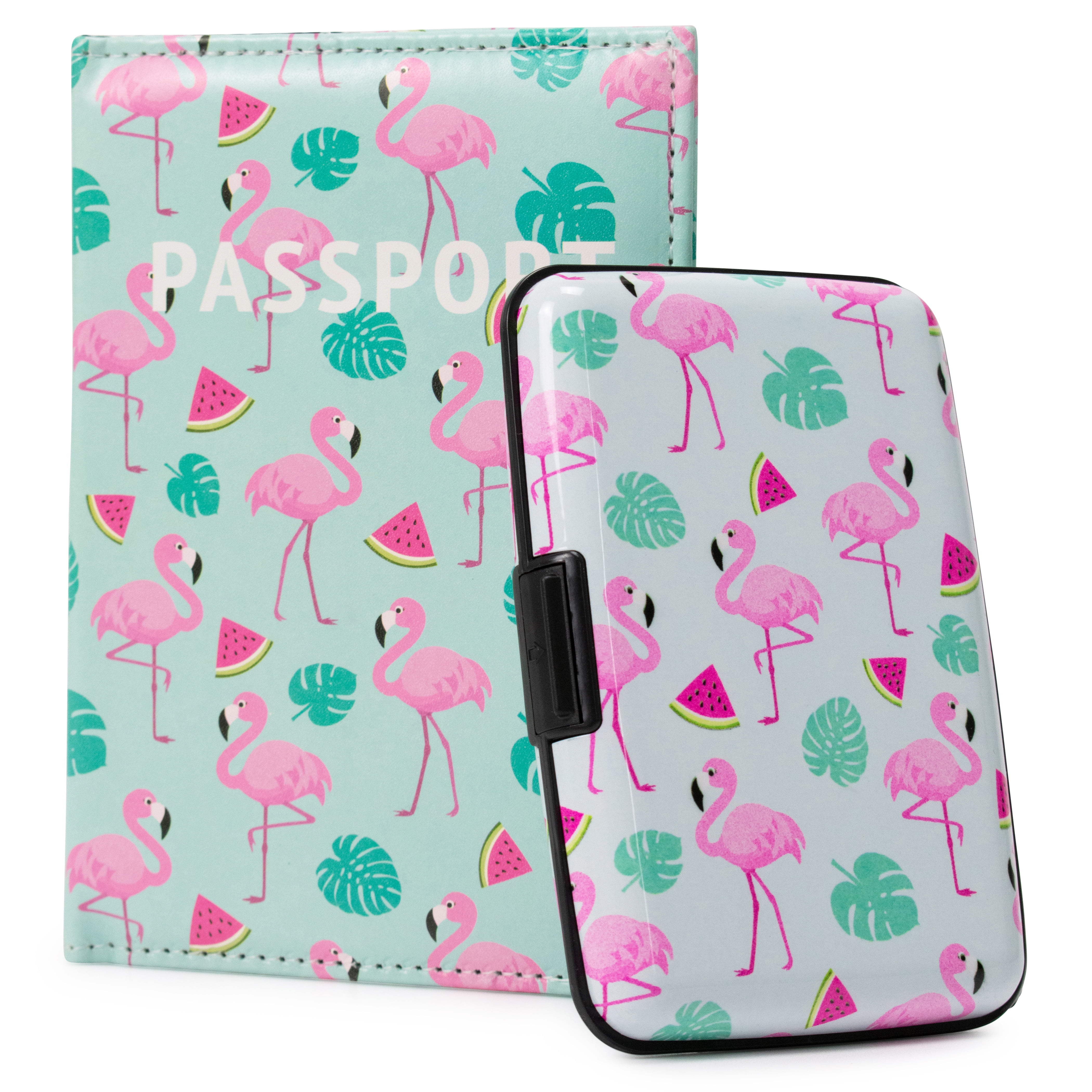 Miami CarryOn RFID Protected Wallet and Passport Cover Set (Flamingos