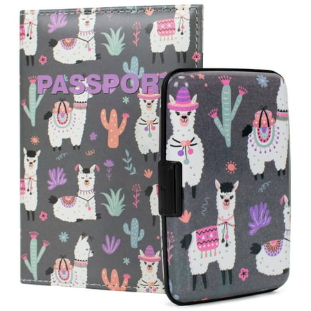 Miami CarryOn RFID Protected Wallet and Passport Cover Set (Llamas & Cactuses)