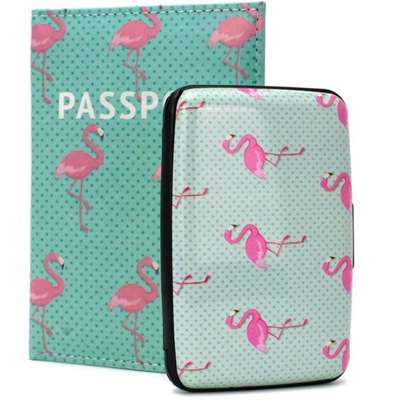 Miami CarryOn RFID Protected Wallet and Passport Cover Set (Pink Flamingos)
