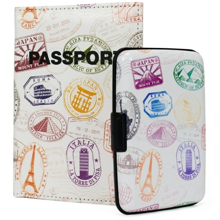Miami CarryOn RFID Protected Wallet and Passport Cover Set (Stamps II)