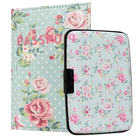 Miami CarryOn RFID Protected Wallet and Passport Cover Set (Vintage Roses)