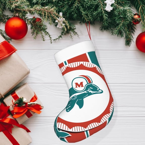 Miami Christmas decorative stockings, American football team personalized Christmas stockings, suitable for fireplace Christmas decorations, holiday party decorations, party gift stockings