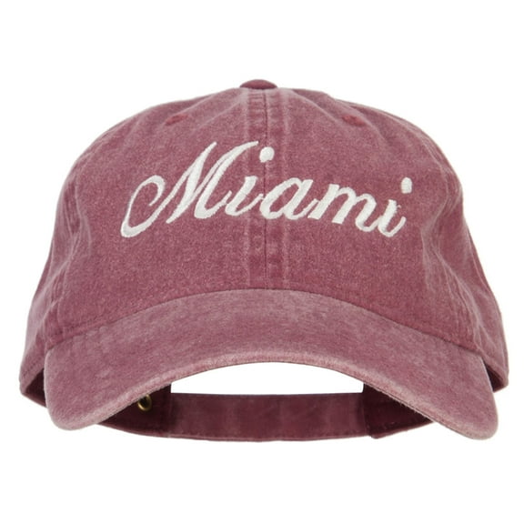 Miami City Embroidered Washed Buckle Cap - Maroon OSFM